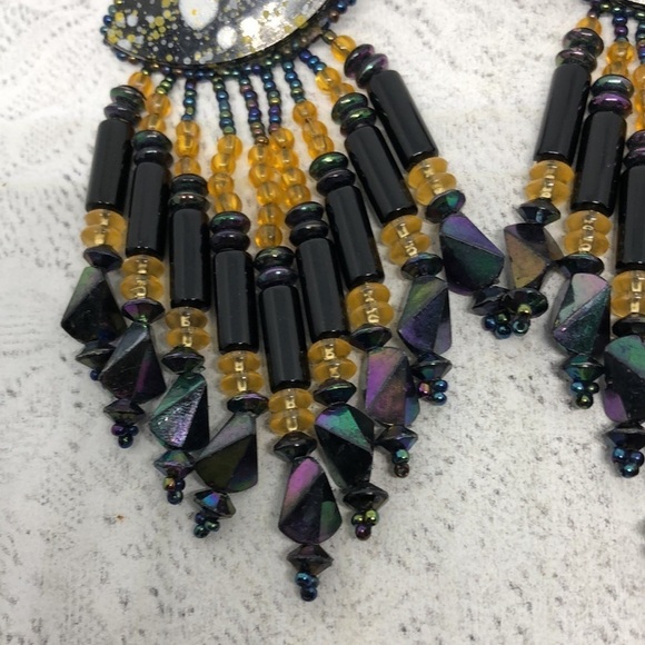 𝅺Vintage handmade big beaded statement festival fun earrings - Picture 3 of 6